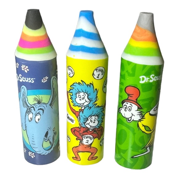 Dr. Seuss 3 Pack Crayon Erasers - Horton, Sam I Am, Thing 1 & Thing 2 - Picture 1 of 2
